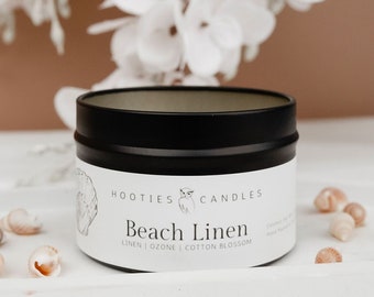 Beach Linen Candle, Ocean Candle, Sea Candle, Coastal Linen, Nautical Candle, 4oz Tin Soy Candle, Travel Candle, Small Tin Candle, Fresh