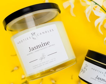 Jasmine Candle, Romantic Gift, Honeysuckle Jasmine, Scented Candle, Floral Candle, 8oz Candle, Soy Candle, Spa Gift, Wooden Wick Candle