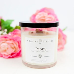 Peony Candle, Romantic Gift, Peonies, Floral Candle, 8oz Candle, Soy Candle, Peony Petal Candle, Candle Gift, Spa Gift, Wooden Wick Candle