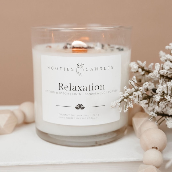 Relaxation Candle, Spa Candle, Clean Scented Candle, Fresh Linen Candle, 8oz Candle, Soy Candle, Wooden Wick Candle