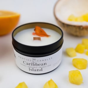 Caribbean Island Candle, Caribbean Island Soy Candle, Tropical Candle,  4oz Soy Tin Candle, Small Travel Candle, Travel Size Tin Candles
