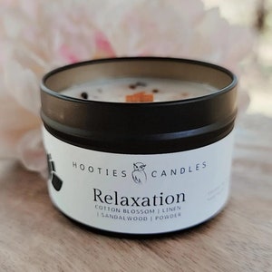 Relaxation Candle, Linen Candle, 4oz Soy Candle, Small Candle, Travel Size Candle, Tin Candle, Ozone Baby Powder & Sandalwood, Candle Gift