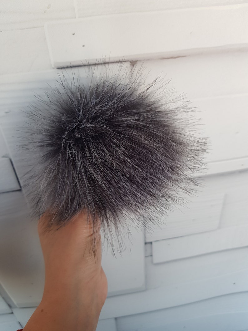 fluffy large pompom grey pom Gray faux fur pom pom pompom faux fur pom detachable pompoms faux fur pom poms for hats faux fur pom hat