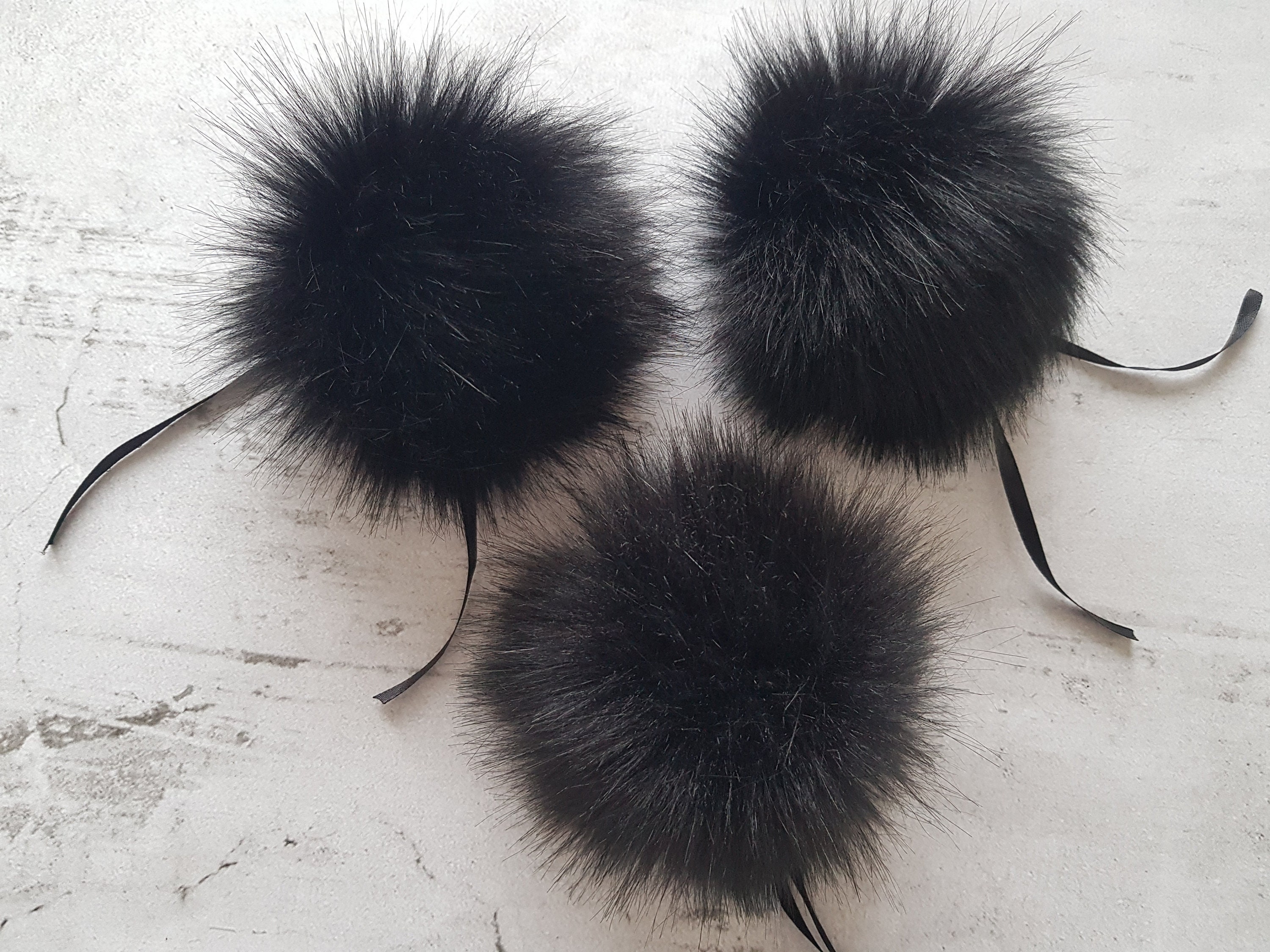 Black faux fur pom pom pompom faux fur pom poms for hats | Etsy