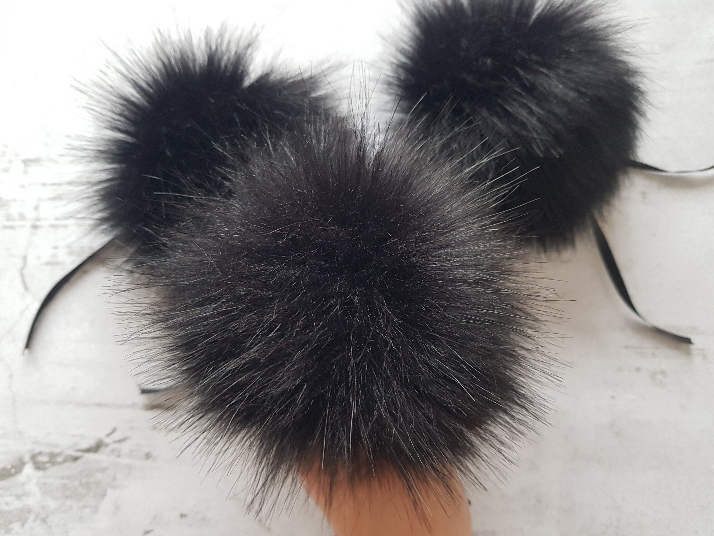 Black faux fur pom pom pompom faux fur pom poms for hats | Etsy