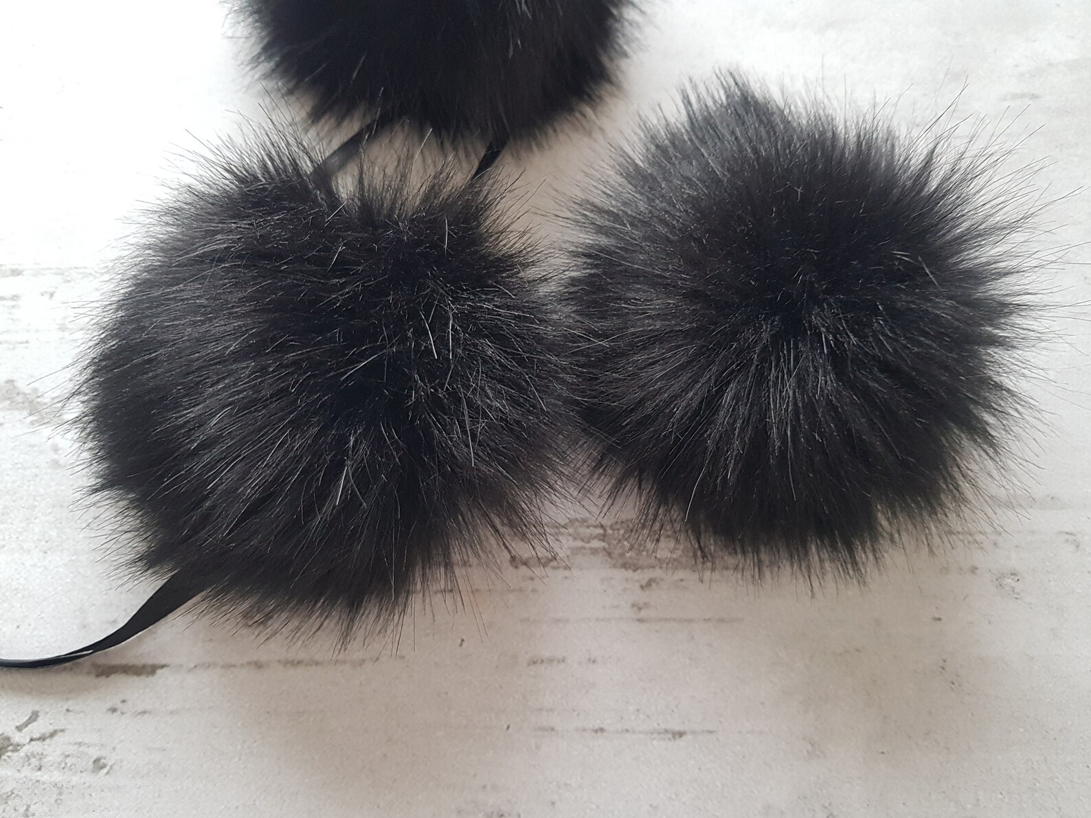 Black faux fur pom pom pompom faux fur pom poms for hats Etsy