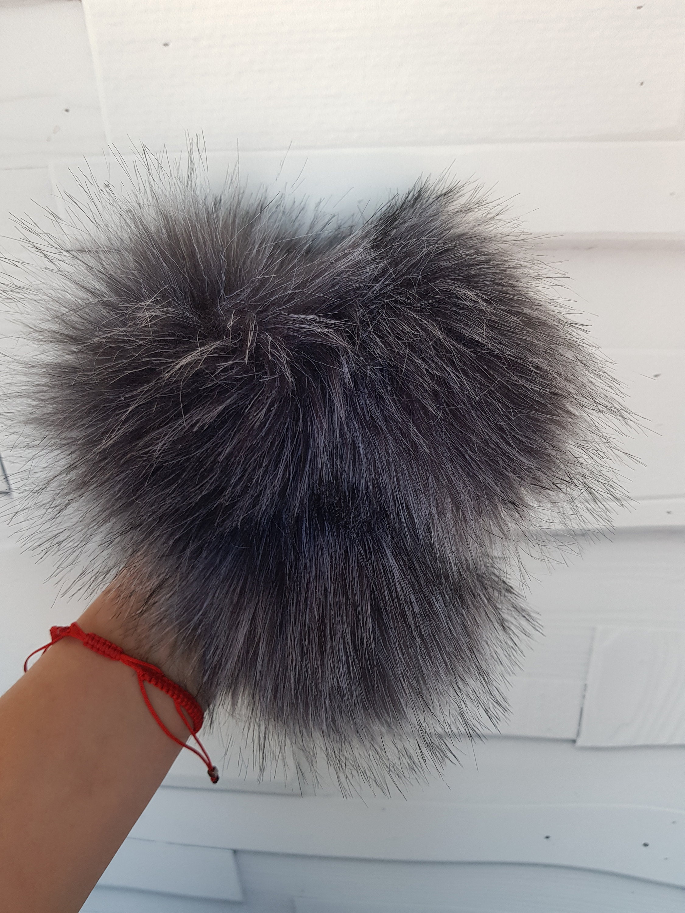 Gray faux fur pom pom pompom faux fur pom poms for hats Etsy
