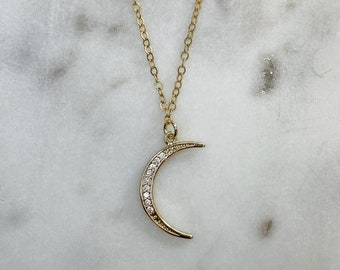 Bad Moon Rising Necklace,Gold Filled Jewelry,Handmade Jewelry,Gold Pendant,Moon Necklace,Gifts for Her,Gifts for Moms,Moon Phases Jewelry,