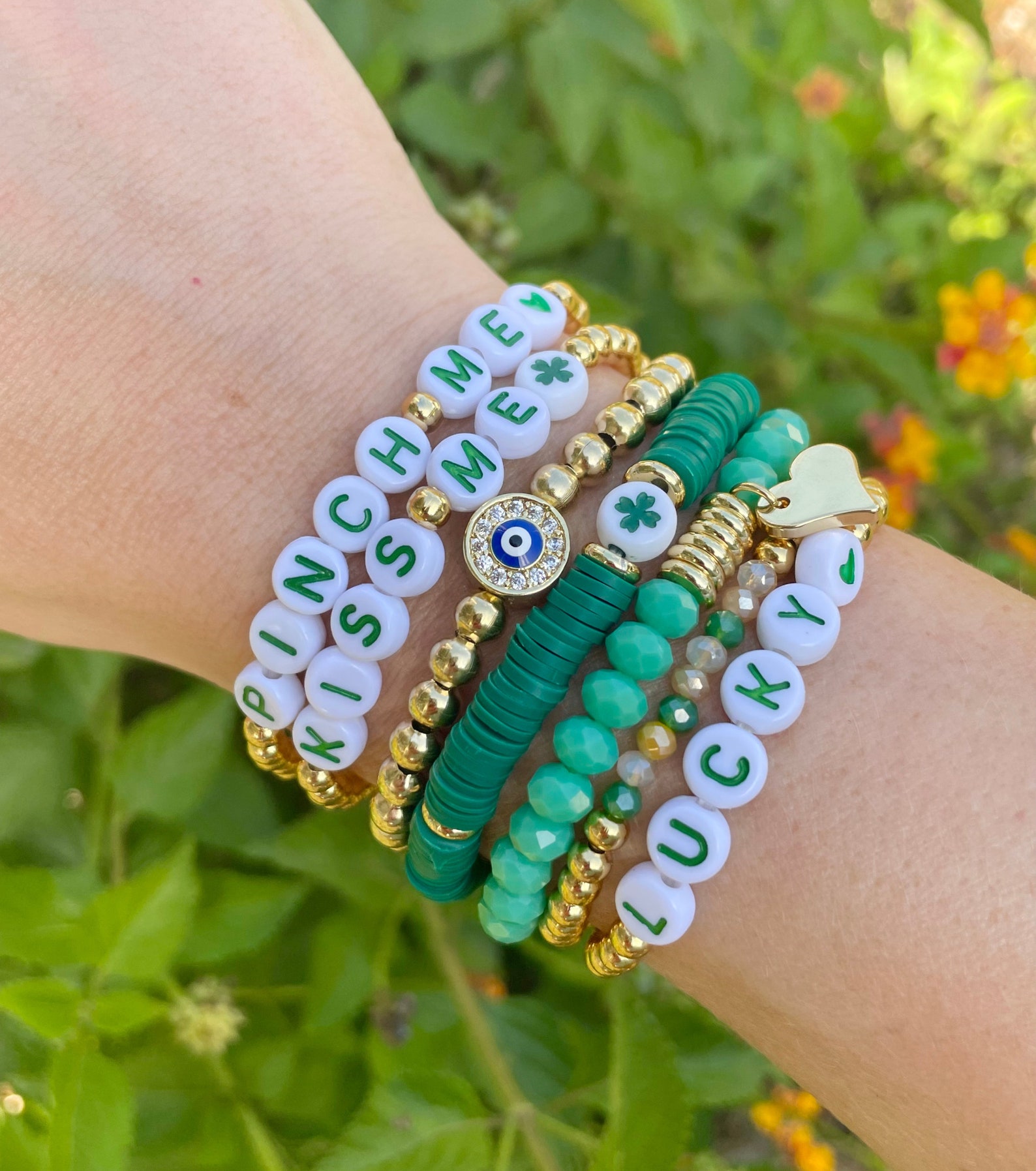 Lucky Charms Bracelet,st Patricks Day Bracelet,homemade Beaded Bracelet,kiss Me Bracelet,pinch
