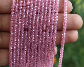 3mm Pink Zircon Round beads rondelles , Pink zircon Faceted Beads Pink zircon Rondelle Beads Strand BeadsforyouIN SKU- CC049
