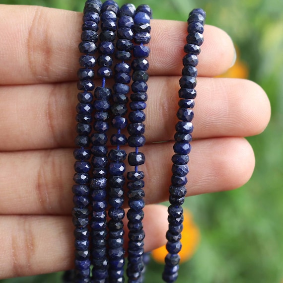 Blue Sapphire Dyed Faceted Rondelle Shape Beads Natural Corundum
