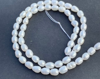 AAA Natural White Freshwater Pearl Beads, Oval Rice Strand, Jewelry Making Supplies