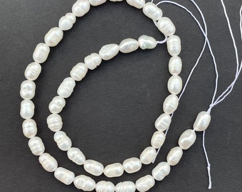 AAA Natural White Freshwater Pearl Beads, Oval Rice Shape, Jewelry Making Supplies
