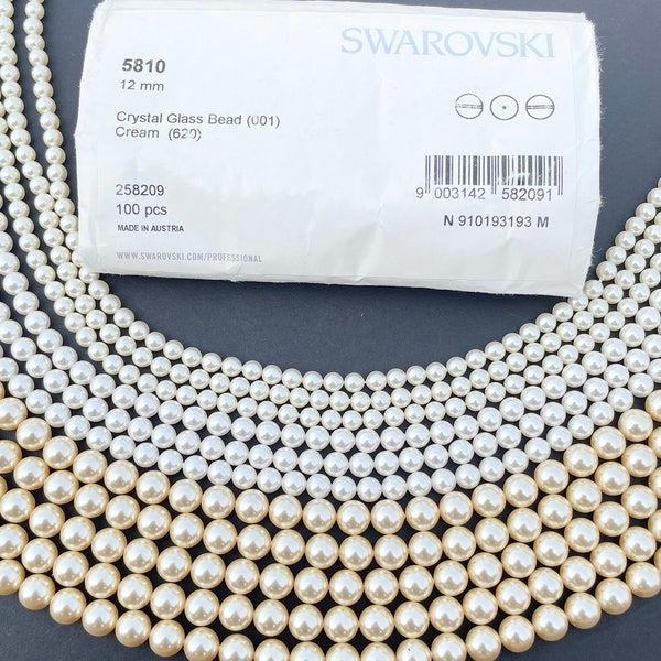 Crystal White, Cream & Light Gold Genuine Swarovski 5810 Pearls Round Glass Beads jewelry making | 2mm, 3mm, 4mm, 5mm, 6mm, 8mm, 10mm, 12mm