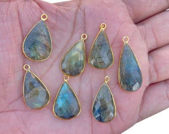 Natural Flashy Labradorite Checker Cut Gemstone , Labradorite Gold Vermeil Pendent , Gold Plated Bezel Pendent , Labradorite Bezels