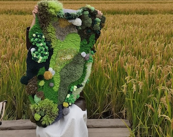Grüner Moosteppich - Abstrakter Handgewebter Teppich 1,30 m x 70 cm