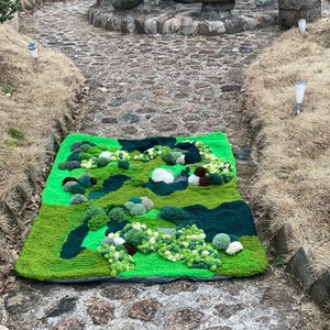 Green Moss Rugs,Handmade Latch Hook Rug,Custom Rugs,Art Rugs,Fluffy Rugs Natural Abstract Rug