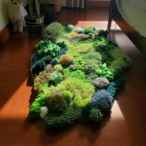 Alfombras de gancho de pestillo hechas a mano, alfombra de musgo verde, alfombras personalizadas, alfombras de arte, alfombra abstracta de musgo de alfombra suave, alfombra de prados, alfombras de tundra