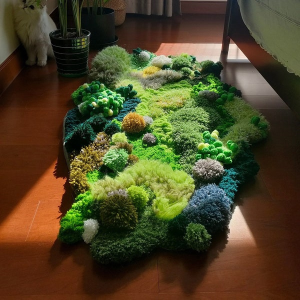 Handmade Latch Hook Rugs,Green Moss Rug, Custom Rugs,Art Rugs,Soft Rug Moss Abstract Rug,Meadows Rug,Tundra Rugs