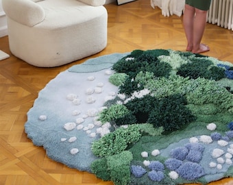 Hand-Tufted Wool Forest Rug: 3D Moss Meadow Carpet