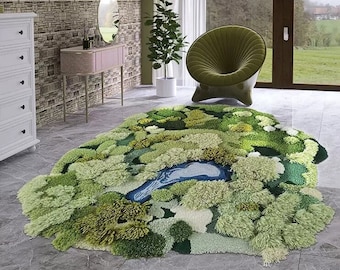 Moss and Lake Rugs .Handmade Turfted Rugs Carpets for Living room/Reading Area/Nursery Room/Kid's Room,Custom Rugs for Library,Custom Rugs