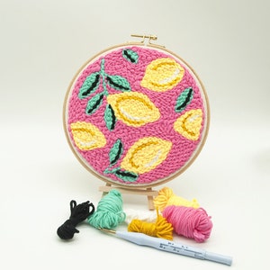 Punch Needle Kit For Beginner,DIY Embroidery Punch Needle Kit with Pattern Punch Needle Fabric Yarn Rug Embroidery Hoop, DIY Craft Gift