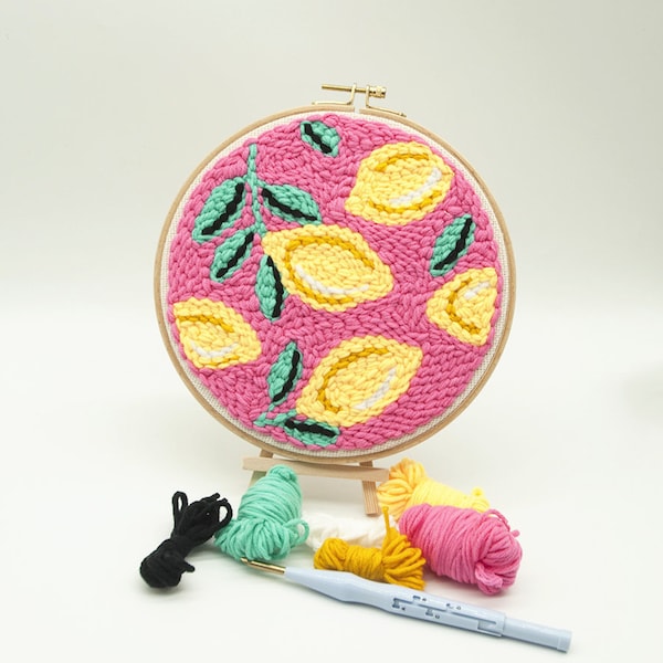 Punch Needle Kit For Beginner,DIY Embroidery Punch Needle Kit with Pattern Punch Needle Fabric Yarn Rug Embroidery Hoop, DIY Craft Gift