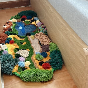 Hand Hooked Moss Rug: Abstract Lake Landscape, Soft Art Carpet - Etsy
