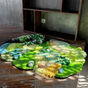 Handmade Moss Rug, Soft Latch Hook Rugs,Custom Rugs,Art Rugs,Soft Rug Moss Abstract Rug