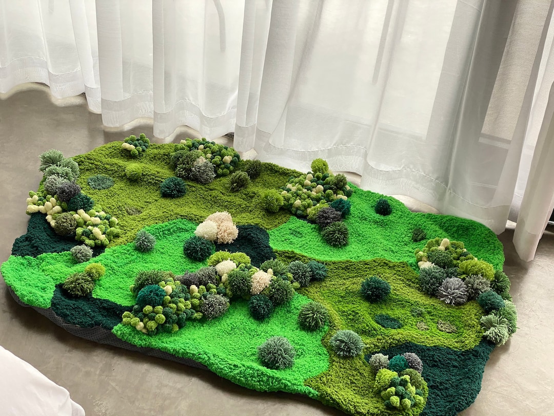 Handmade Green Moss Rug: Abstract Forest Latch Hook Rug - Etsy