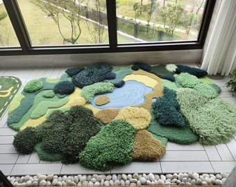 Custom 3D Tufted Area Rugs  ,Handmade Wool Rug,Forest Grass Turfted Art Rugs,Moss Rug,Kid's Play Carpet,Lingving Room Nursery Rugs,
