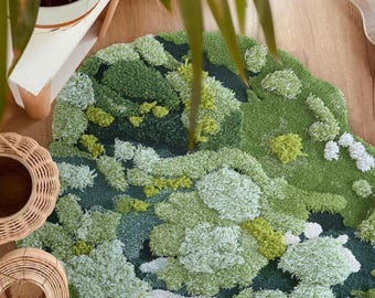 Alfombra de musgo de lana hecha a mano: alfombra paisajística con mechones tridimensionales