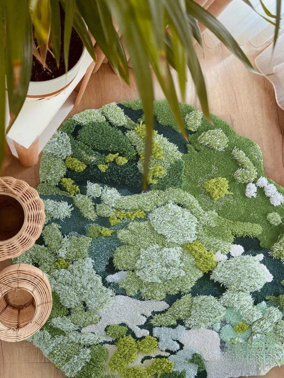 Handmade Wool Moss Rug: 3D Tufted Landscape Carpet - Etsy
