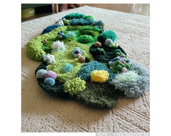 手編みの苔ラグ：緑の草のカーペット、ふわふわのアートラグ - Etsy 日本