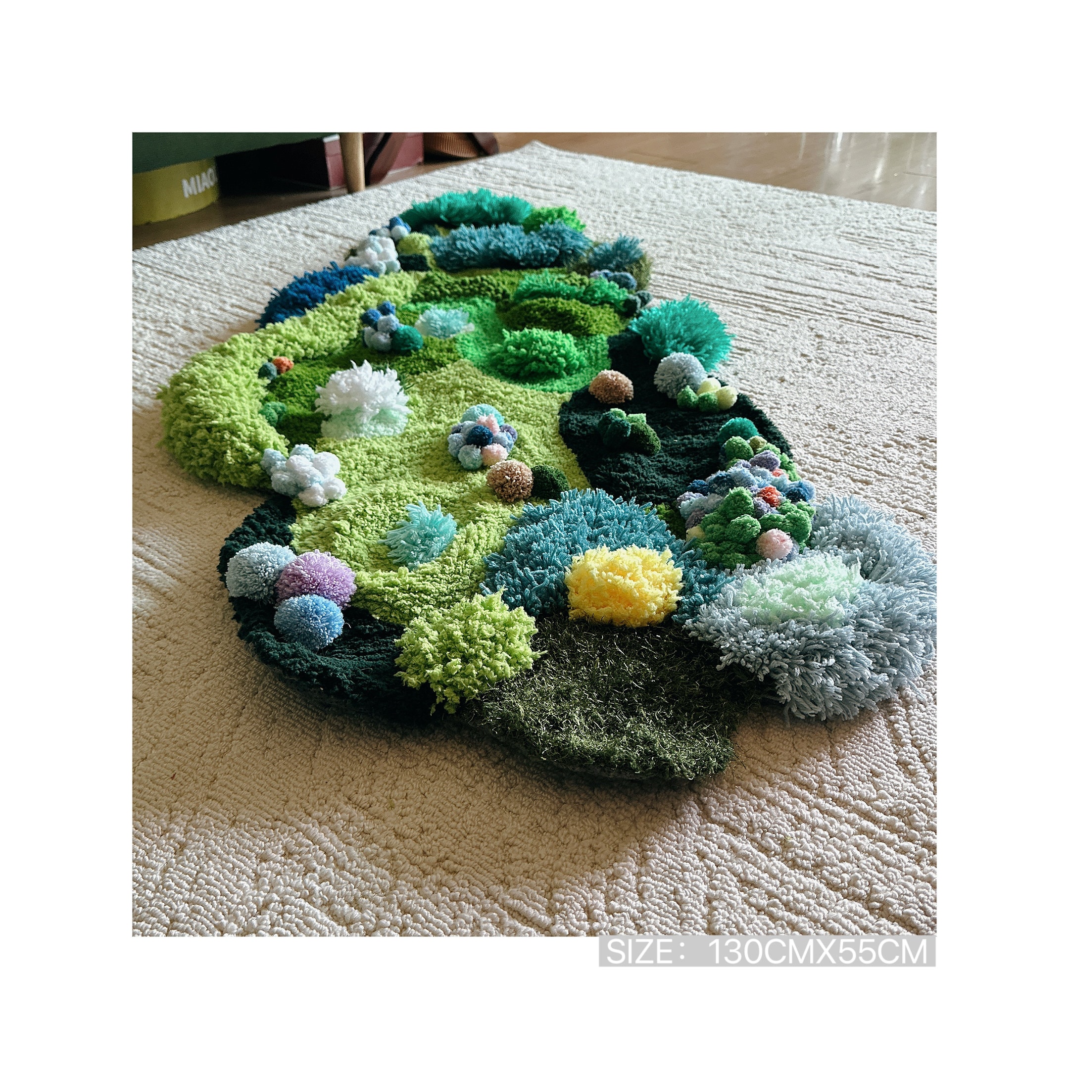 手編みの苔ラグ：緑の草のカーペット、ふわふわのアートラグ - Etsy 日本