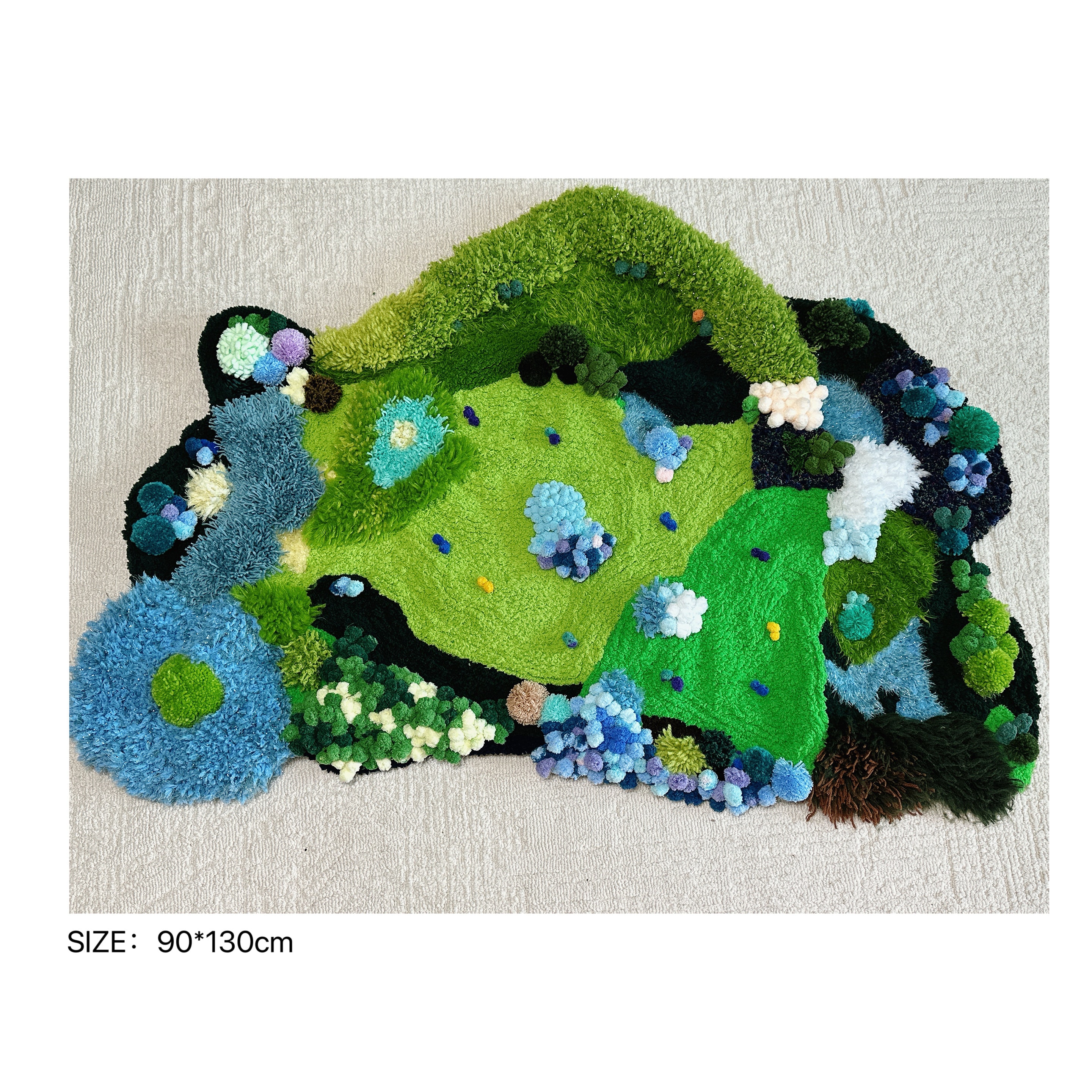 手編みの苔ラグ：緑の草のカーペット、ふわふわのアートラグ - Etsy 日本