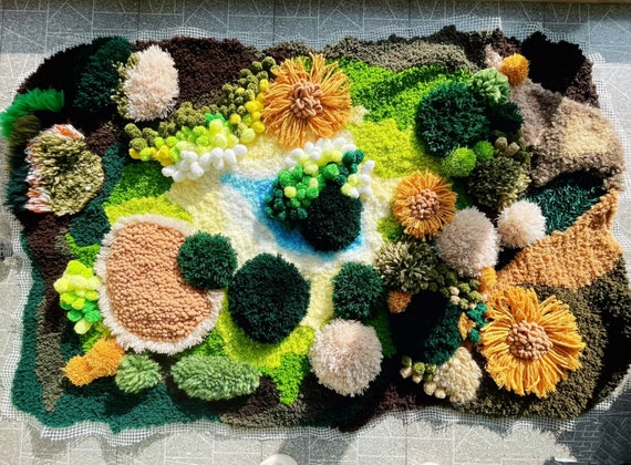 4' Green Moss Rug 3D Tufted Wool Handmade Colorful Forest Carpet Bedside  Living Room