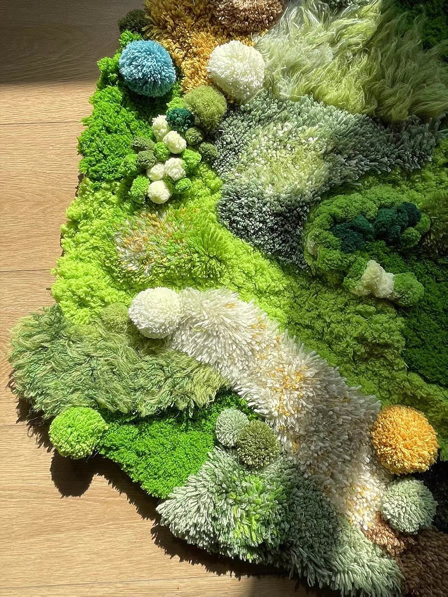 ハンドメイドモスラグ：抽象的なラッチフックアートラグ（120 x 80 cm