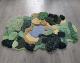 3D Tufted Area Rugs  ,Handmade Wool Rug,Forest Grass Turfted Art Rugs,Moss Rug,Kid's Play Carpet,Lingving Room Nursery Rugs, Customized Rugs