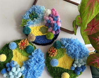 Soft Moss Coasters Latch Hooked Coasters Handmade Coasters .Birthday Gift Gift for her