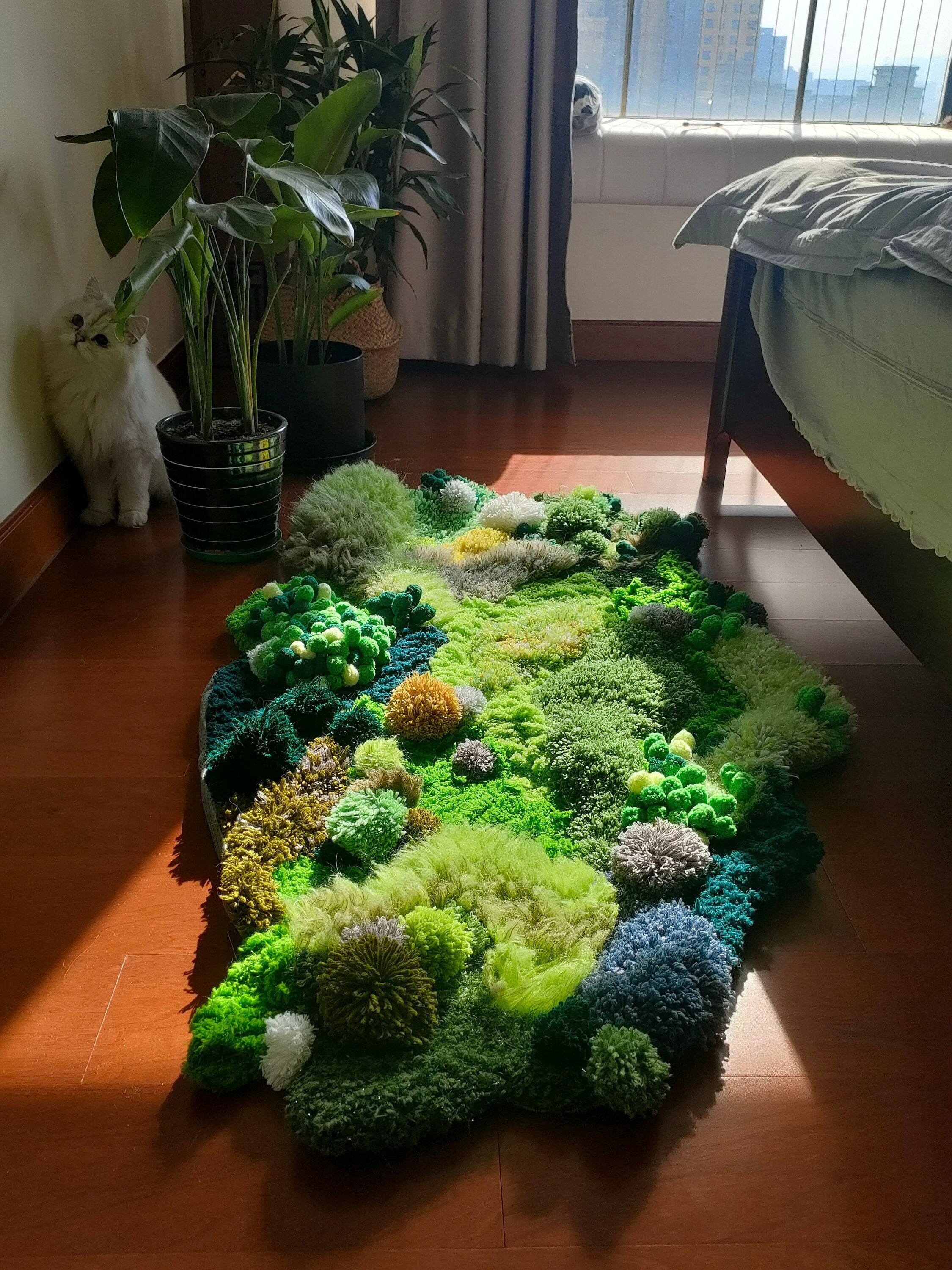 3.3' Green Moss Rug 3D Tufted Wool Handmade Colorful Forest Carpet Bedside  Living Room