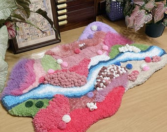 Soft Moss River Carpet Hand Latch Hook Rugs Handmade Rug Home Decoration Housewariming Gift