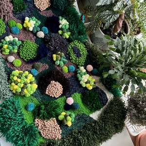Hand Hooked Green Moss Rug: Abstract Meadow Carpet, Custom Rug - Etsy