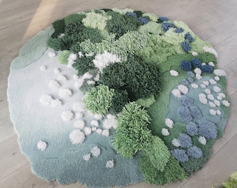 Monet Garden Wool Rug: Hand-Tufted Moss Meadow Carpet