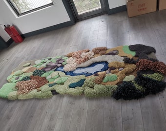 Hand Turfted Woolen Rugs Carpet,Forest and Lake 3D Area Turfting Rugs ,Kid's Play Reading  Rug,Custom Carpets /Rugs