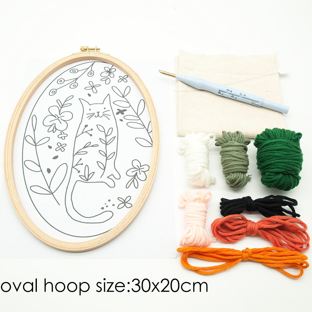 Punch Needle Embroidery Starter Kits Punch Needle Tool Threader Patterned  Fabric Hoop Yarn Rug Punch Needle 