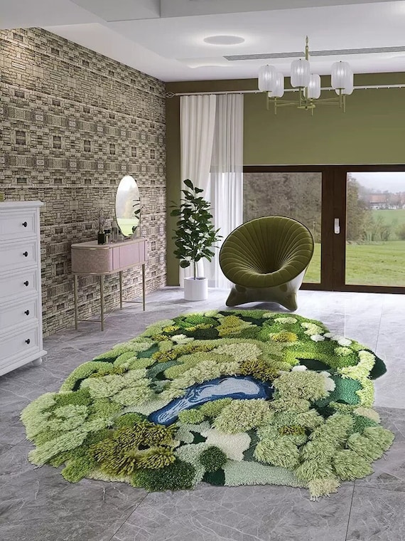 3D Moss Handmade Tufted Area Rug for Living Room, Green Moss Carpet, Home  Rugs