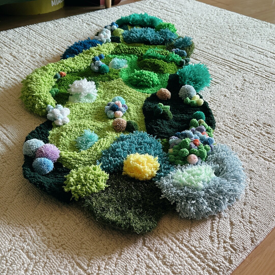 Green Moss Rug,grass Carpet Hand Hooked Moss Rugs/carpets Art Rugs Soft