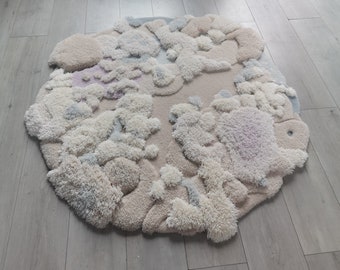 Ocean Coral Wool Rug: Handmade Tufted Art Rug
