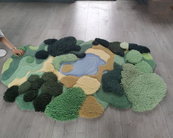 Hand-Tufted Woolen Area Rug: Forest Grass Moss Rug